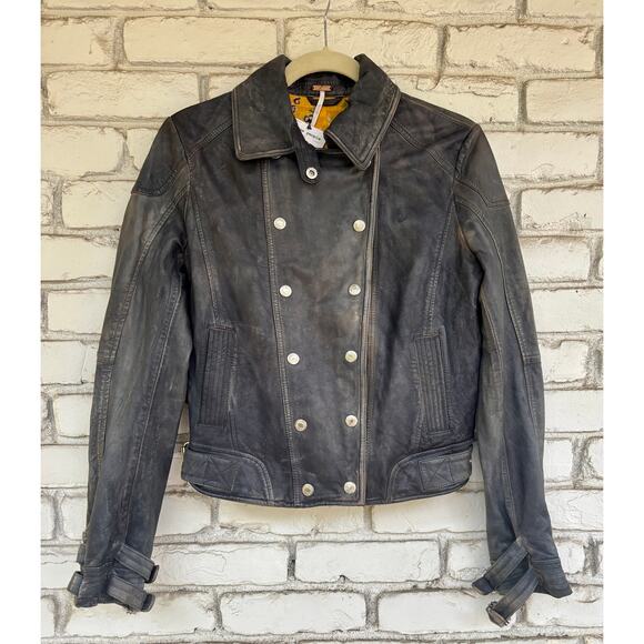 FREE PEOPLE Avis Distressed Lamb Leather Moto Jacket NWT S Small $498 - Picture 5 of 11